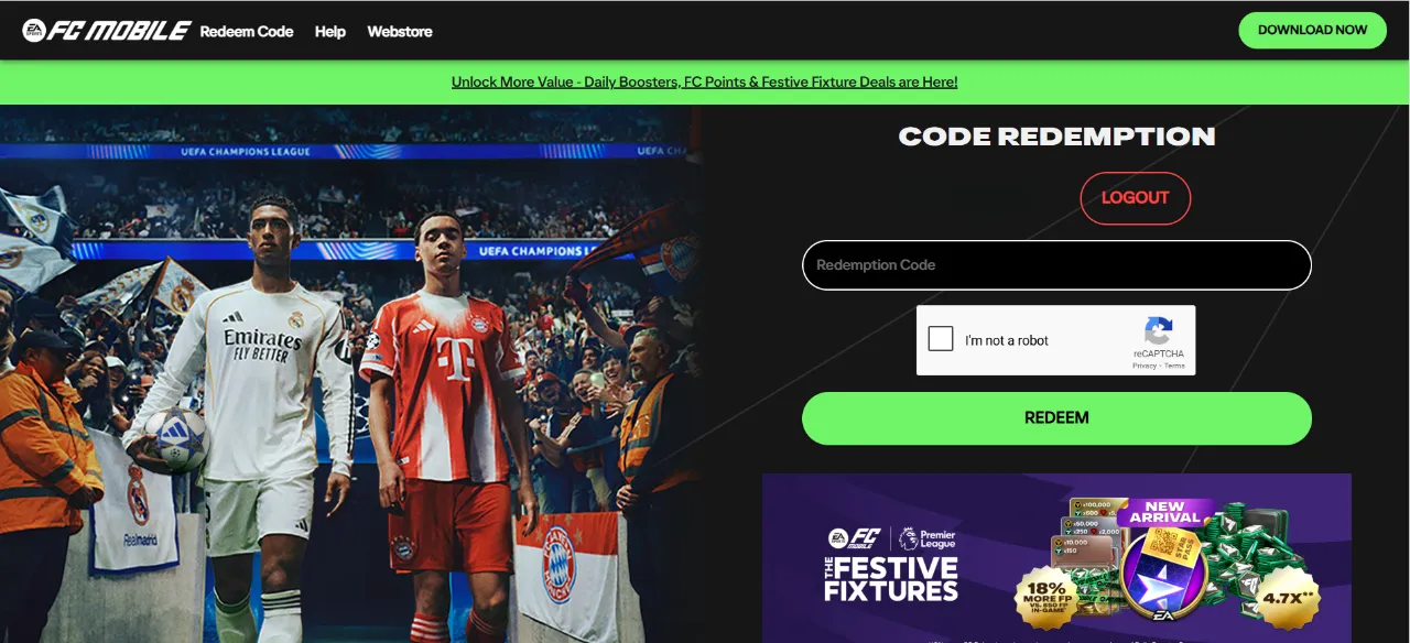 FC Mobile Code Redemption Website