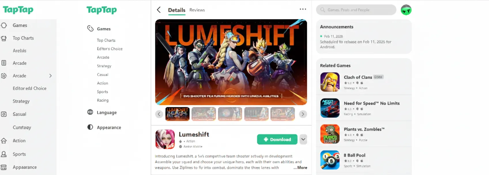 Downloading Lumeshift via TapTap on Android